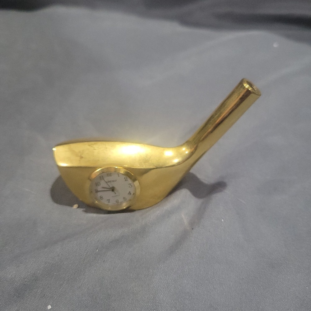 Arenix Gold Tone Golf Club Desk Clock Mini